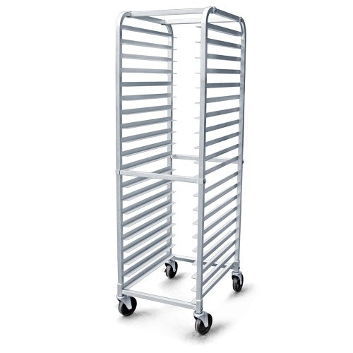 New Star Foodservice 36527 Commercial-Grade Aluminum 20-Tier Sheet Pan/Bun Pan Rack, 26" L x 20" W x 69" H with Brake Wheels Silver