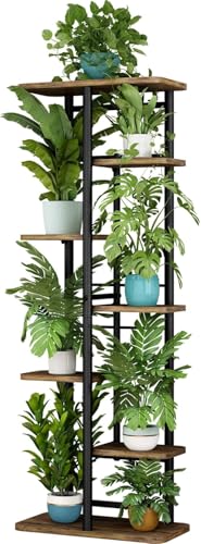 LINZINAR Plant Stand 7 Tier 8 Potted Multiple Flower Pot Holder Shelf Indoor Outdoor Planter Rack Storage Organizer for Patio Garden Corner Balcony Living Room (Black, 7 Tier) - color: Black, size: 7 Tier