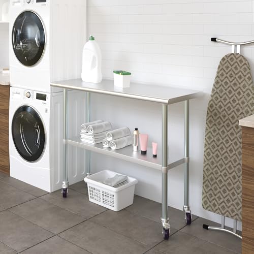 AmGood 48" Long x 18" Deep Stainless Steel Table with Casters - size: 48" Long x 18" Deep