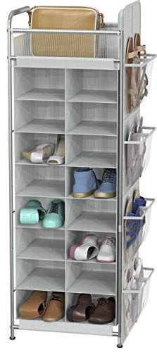 Simple Houseware 16 Cube Shoe Stand Tower Rack 8 Tier, Gray | Top Shelf and Side Hanging Pockets - color: Gray