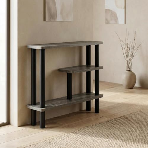 Furnifact Gray Slim Space Saving Entryway Storage Rack, Composite Wood, 4 Shelves, Compact Wall-Side Organizer for Hallway and Closet