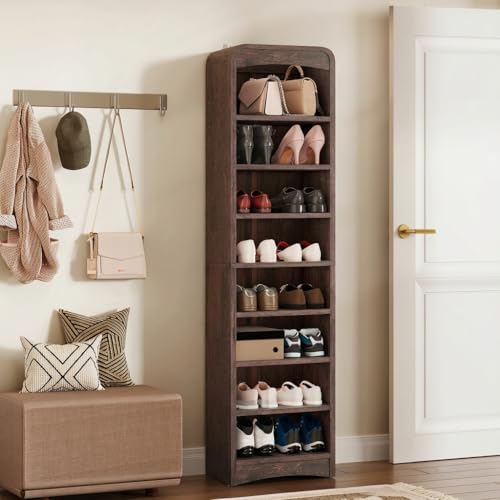 Tall Shoe Cabinet 8-Tier with Adjustable Shelves, Espresso | Freestanding Shoes Organizer Cabinet for Entryway, Hallway, Living Room - color: Espresso