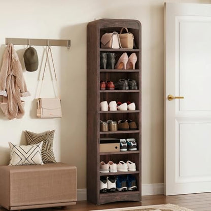 Tall Shoe Cabinet 8-Tier with Adjustable Shelves, Espresso | Freestanding Shoes Organizer Cabinet for Entryway, Hallway, Living Room - color: Espresso
