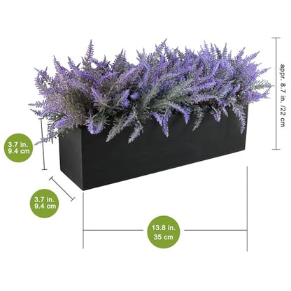 Winlyn 14" Artificial Lavender Arrangement Faux Lavender Flowers in Rustic Black Wooden Planter Box Realistic Lavender Potted Plant for Gift Farmhouse Home Wedding Table Centerpiece Mantel Shelf Décor