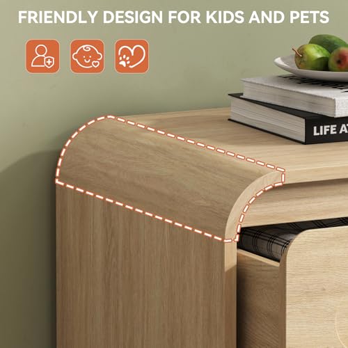 32" Large Nightstand, 3 Drawer Nightstand with Spacious Drawers | Pre-Installed Slides, Wood Bedside Table, Modern End Table, Curved Night stand for Bedroom Sofa Couch Office, Natural Oak - color: Natural Oak, size: 3 Drawer