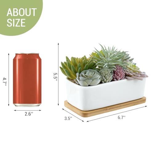 MyGift Assorted Artificial Succulent Plant Arrangement Potted in White Ceramic Planter Pot with Removable Bamboo Tray - color: White Ceramic & Bamboo