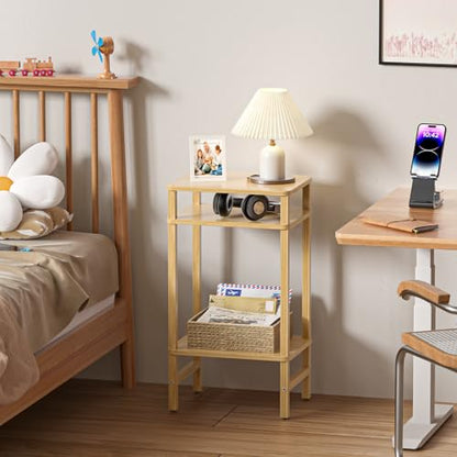 YUFAM Side Table End Table Tall Night Stand 3-Tier 2 Pack for Living Room Bedroom Bathroom Office Furniture Natural - color: Natural, size: 3 Tier