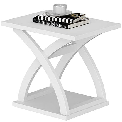 ChooChoo End Side Table,Modern End Table with Storage Shelf | Simple shape, Living Room,White - color: White, size: 15.7"D x 21.7"W x 19.6"H