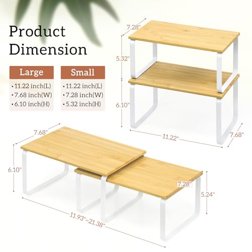 JMLHMXC Cabinet Storage Rack, 2-Piece Kitchen Countertop Shelf, Kitchen Storage Rack, Spice Rack, Stackable, Expandable - White Legs