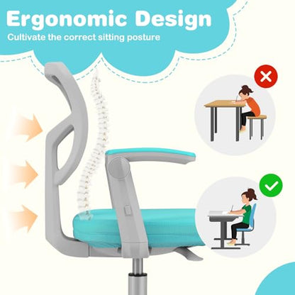 HONEY JOY Kids Desk Chair, Children Study Chair with Adjustable Height/Armrest/Footrest, Swivel Rolling Mesh Task Student Chair, Kids Computer Chair for Teens Girls Boys, Home, School, Office (Green) - color: Green