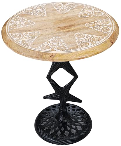 Side Tables-Hand Carved Vintage Boho Folding End Tables for Living Room, Entryway,Living Room, Bedroom -No Tools Assembly, 18"x22" White Wash with Black Aluminium Alloy_ Star - color: White Wash Black, size: Star (18x22")