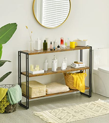 HCHQHS 3-Tier Rustic Wood and Metal Industrial Bookshelf for Home Office, Bedroom, Kitchen, Bathroom - 47in - color: Rustic Brown, size: 3-Tier (47"W x 33.5"H)