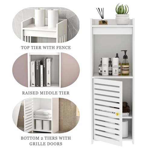 4-Tier Narrow Bathroom Cabinet, 9.8" W X 29.5" H | White PVC Material, Rack, Holder, Fits Small Spaces, for Toilet Side, Laundry Room, Kitchen, Easy Assembly - size: 7.9"D x 9.8"W x 29.5"H