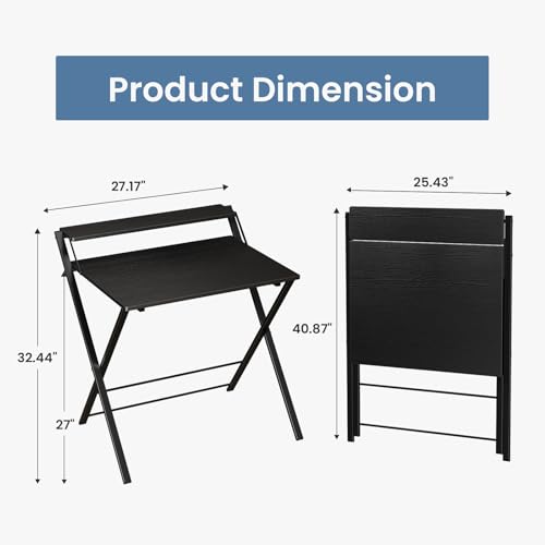 DUMOS Folding Desk with Shelf, No Assembly Computer Desk, Small Space Ink | Foldable Desk with Shelf Saves Space for Bedroom, Office and Dorm Use - color: Ink