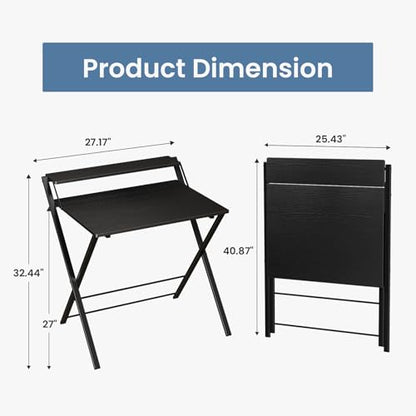 DUMOS Folding Desk with Shelf, No Assembly Computer Desk, Small Space Ink | Foldable Desk with Shelf Saves Space for Bedroom, Office and Dorm Use - color: Ink