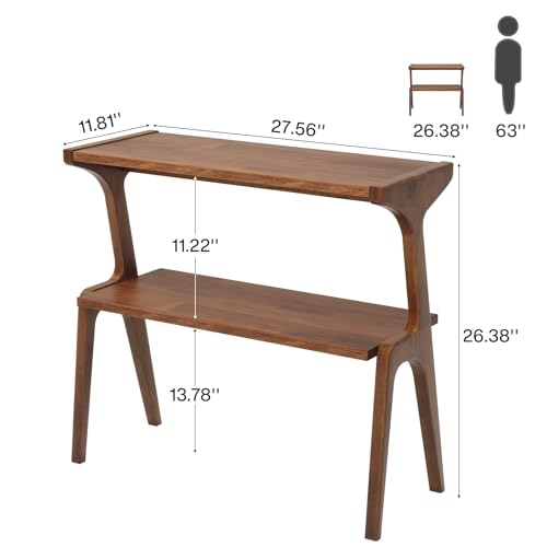 Tribesigns Solid Wood End Table, 2-Tier Farmhouse Side Table with Storage Shelves, Slim Side Table for Couch with Unique Legs, Long Bedside Table for Bedroom, Living Room, Rustic Brown - color: Rustic Brown