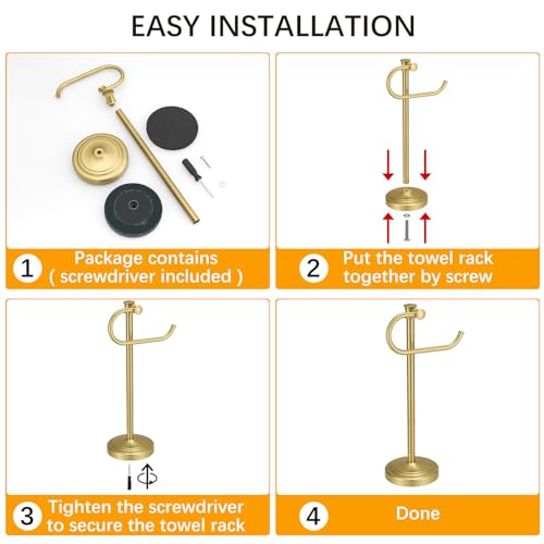 Stand Hand Towel Holder, Countertop Towel Bar, Brushed Gold | 17 Inch Bathroom Towel Hanger, Freestanding Vanity Counter Top Towel Holder, Towel Ring Hardware Accessories, Stainless Steel - color: Brushed Gold