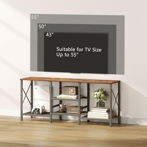 JARHETUN TV Stand for 55 Inch TV, Entertainment Center with 3-Tier Open Shelves, TV Console Table for Living Room, Bedroom, Rustic Brown - color: Rustic Brown