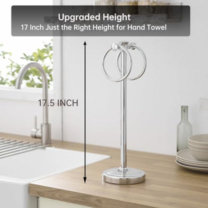 Hoimpro 17" Polished Chrome Standing Towel Rack Bracket, Double Towel Ring Free Hand Towel Stand Holder Bathroom Hardware Accessories Set Towel Bar for Bathroom Vanities and Kitchen Countertops - color: Polished Chrome
