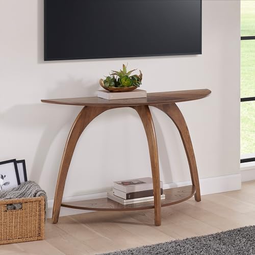 Martin Svensson Home LAX Mid Century Wood Sofa Console Table, Nutmeg Brown | Retro Modern, Half-Moon Table with Lower Shelf, for Living Room or Entryway - color: Warm Nutmeg Brown