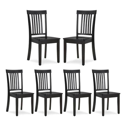 COLAMY Wooden Dining Chairs Set of 6, Farmhouse Dining Room Chairs, Windsor Spindle High Back Side Chairs, Armless Rubberwood Kitchen Table Chairs, Dark Brown - color: Dark Brown, size: Set of 6
