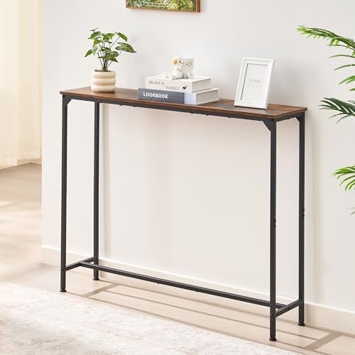 Console Table, Narrow Entryway Table, Thin Sofa Table, Behind Couch Table,for Hallway, Bedroom, Living Room, Foyer, 9.4 x 39.4 x 31.5 Inches, Rustic Brown - size: 9.4" W x 39.4" D, style: Ordinary