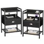 Nightstands Set of 2, Bedside Table with 1 Fabric Drawer, Open Mesh Shelf, End Table Side Table with Storage Drawer Dresser, Wear-Resistant Metal Frame, Bedroom, Black - color: Black(1drawer), size: Set of 2