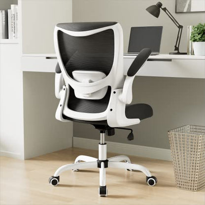 MUXX.STIL Office Chair, Ergonomic Desk Chair with Adjustable Lumbar Support and Flip up Armrest, Breathable Mesh Computer Chair for Home Office, White - color: White
