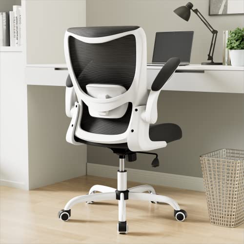 MUXX.STIL Office Chair, Ergonomic Desk Chair with Adjustable Lumbar Support and Flip up Armrest, Breathable Mesh Computer Chair for Home Office, White - color: White