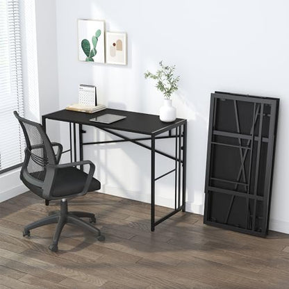 Lutown-Teen Narrow Folding Computer Desk 35 inch, Writing Gaming Computer Desk for Small Spaces, No Assembly Required Small Office Table, Black - color: Black, size: 35 Inch