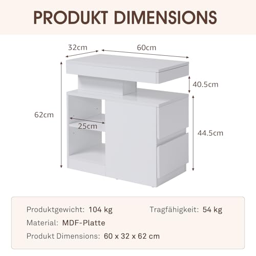 OC Orange-Casual LED End Table with Power Outlet, High Glossy Sofa Side Table, Small Nightstand with Drawer and Storage Cabinet, Narrow Side Table with Charging Station for Living Room (1,White) - color: White
