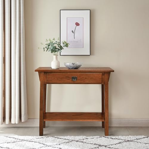 Leick Home Mission Console Table, Solid Wood, 1 Storage Drawer, Bottom Display Shelf, Narrow Depth, Easy-Assembly, For Living Room/Hallway, Russet, 30 in L x 10 in W x 28 in H, 9057-RS - color: Russet