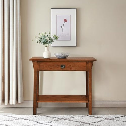 Leick Home Mission Console Table, Solid Wood, 1 Storage Drawer, Bottom Display Shelf, Narrow Depth, Easy-Assembly, For Living Room/Hallway, Russet, 30 in L x 10 in W x 28 in H, 9057-RS - color: Russet