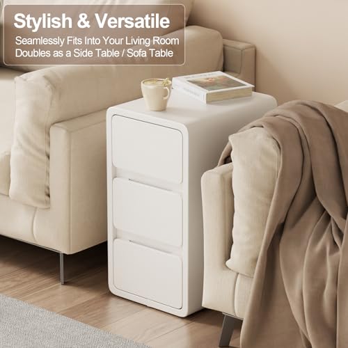 AQIMUELE Narrow Bedside Table,Narrow Night Stand with Drawers,Small Night Stand with Leather Surface for Bedroom - color: White (3 Drawers), size: 11.8"W