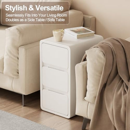 AQIMUELE Narrow Bedside Table,Narrow Night Stand with Drawers,Small Night Stand with Leather Surface for Bedroom - color: White (3 Drawers), size: 11.8"W
