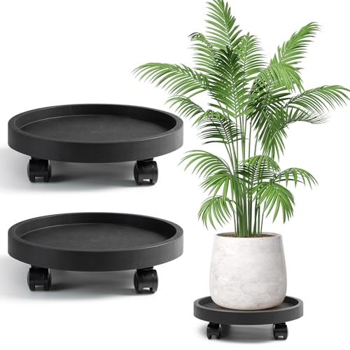 2 Pack Plant Caddy with Wheels, 12.6 inch Rolling Plant Stands | Round Wheeled Coaster Plant Stand Dolly 360° Wheels for Outdoor Indoor Heavy Planter, Plant Cart Load Capacity 180 lbs