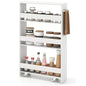Slim Rolling Storage Cart, 4-Tier Kitchen Utility Carts on Wheels, Wood Shelving Unit Organizer Trolley with Handle, 5” Width Narrow Cart for Small Spaces, Laundry, Bathroom (White)