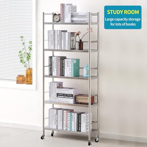 susunnus Stainless Steel Shelf,Shelves for Storage,Metal Kitchen,Garage Shelf,with Wheels,Rolling Shelves,Adjustable Height,Weight Capacity 440LB(27.6in*10.2in-5Twith guardrails) - size: 27.6in*10.2in-5T
