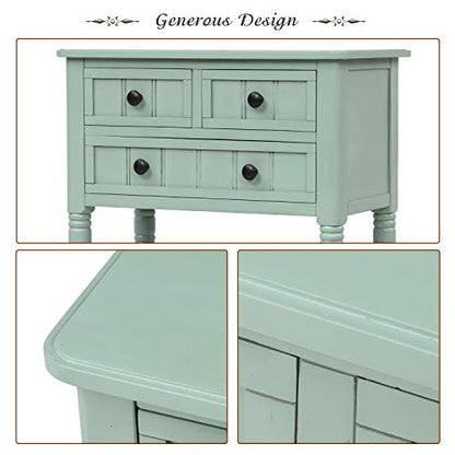 Knocbel Slim Antique Entry Console Table with Drawers & Bottom Open Shelf, Solid Wood Sofa Couch Table for Entryway Hallway Living Room (Mint Green) - color: Mint Green