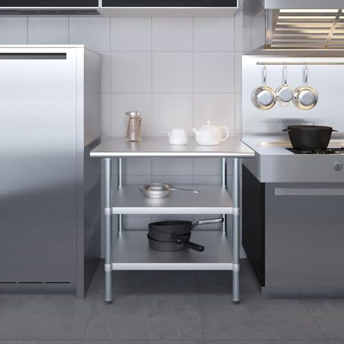 Stainless Steel Work Table with Double Undershelf – Commercial Kitchen Prep Table for Restaurant, Bakery, Utility – NSF Certified (30 x 36) - size: 30x36