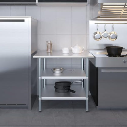 Stainless Steel Work Table with Double Undershelf – Commercial Kitchen Prep Table for Restaurant, Bakery, Utility – NSF Certified (30 x 36) - size: 30x36