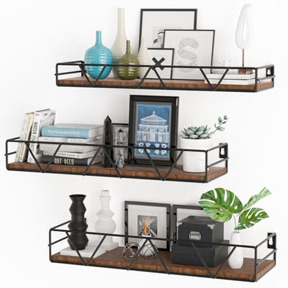 Amaoot Floating Shelves Set of 3, Home Wood Wall Shelf, Farmhouse Shelf for Bedroom, Wall Mounted Floating Shelf for Living Room, Bedroom, Bathroom, Kitchen, Office (Black) - color: Black