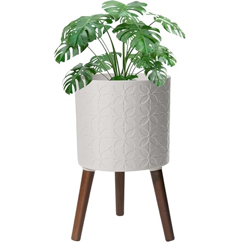 10 Inch Planters Pot with Stand, Planter for Indoor Plants, Modern Large Flower Planter Pot with Drainage Holes for Outdoor,Matte White - color: White, size: 10 Inch