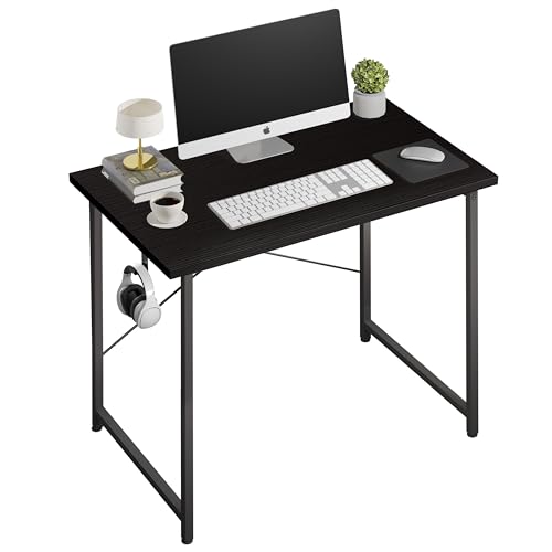 Small Space Writing Desk with Headphone Hooks, Modern Simple Design, Suitable for Study, Home Office and Living Room - color: Basic Black, size: 32 Inch