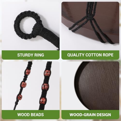 GREANER 1PCS Indoor Hanging Planter Shelf, Brown Hanging Basket with Handmade Cotton and Large Tray, Ceiling Plant Hangers for Wall, Porch, Patio, Balcony, and Window - color: Brown