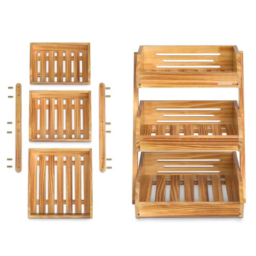 G.a HOMEFAVOR Wooden 3 Tier Fruit Basket, Brown, Pine Wood, Sturdy, Self-assembly - color: Pine Wood, size: 3-Tier