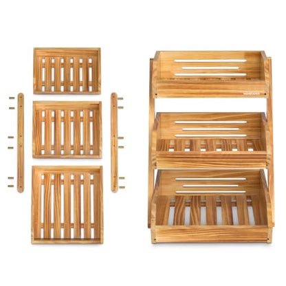 G.a HOMEFAVOR Wooden 3 Tier Fruit Basket, Brown, Pine Wood, Sturdy, Self-assembly - color: Pine Wood, size: 3-Tier