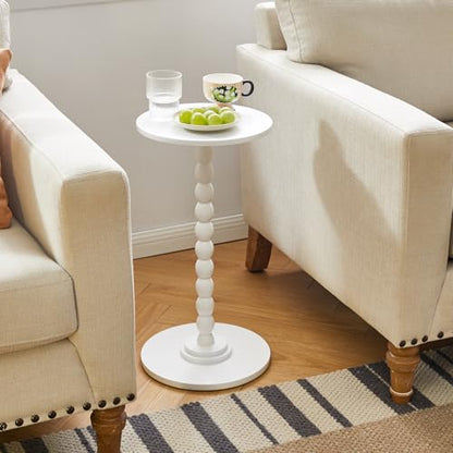 Aibiju Side Table, Wood Round Drink Table, Small End Table, Weighted Base Pedestal Table for Living Room, Bedroom, Modern White YD-RST001W - color: White