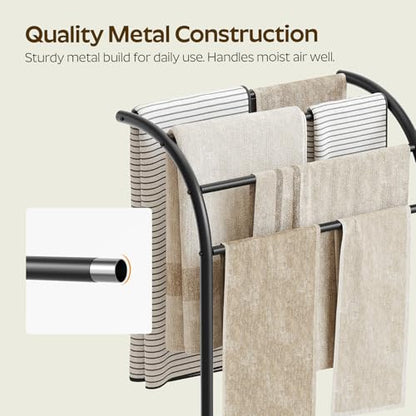 YATINEY Free Standing Towel Rack, 4-Tier Blanket Rack for Bathroom, Pool Towel Stand Display and Drying Rack, Modern Towel Blanket Storage Organizer, Black CJ07BK - color: Black