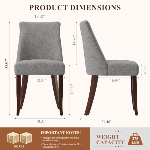 COLAMY Upholstered Dining Chairs Set of 4 with Wood Legs, Light Grey | Mid Century Kitchen Chairs with Back, Fabric Side Dining Room Chairs for Dining Room Restaurant - color: Light Grey, size: Set of 4